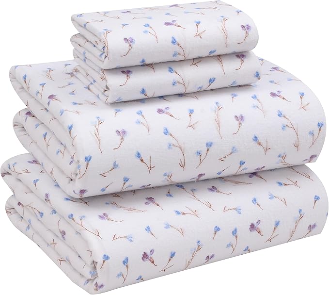 RUVANTI Flannel Sheets Queen Size - 100% Cotton Double Brushed Bed Sheets, Deep Pockets 16 Inches Queen Sheet Set, All Seasons Breathable & Extra Soft - Warm & Cozy, 4 Piece, Navlight