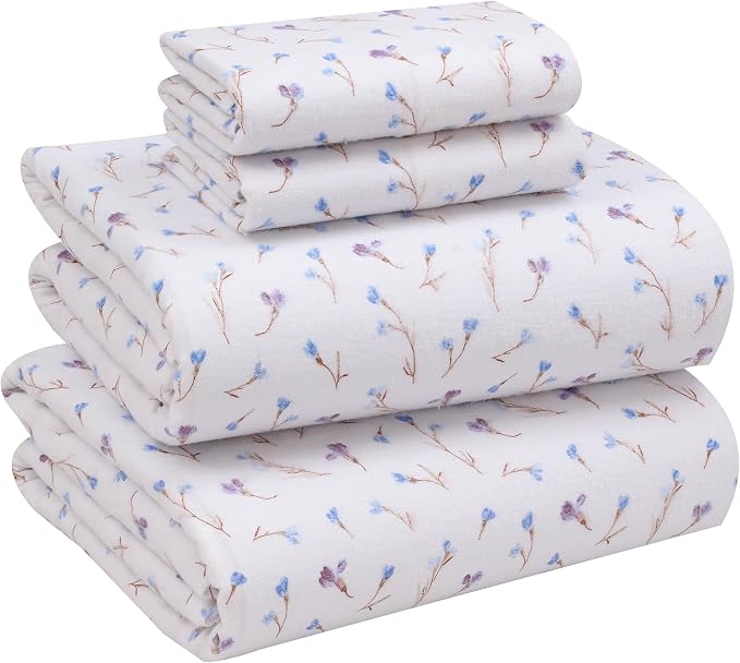 RUVANTI Flannel Sheets Full Size - 100% Cotton Double Brushed Bed Sheets Set, Deep Pockets 16 Inches, All Seasons Breathable & Extra Soft Full Sheets, Warm & Cozy, 4 Piece, Navlight