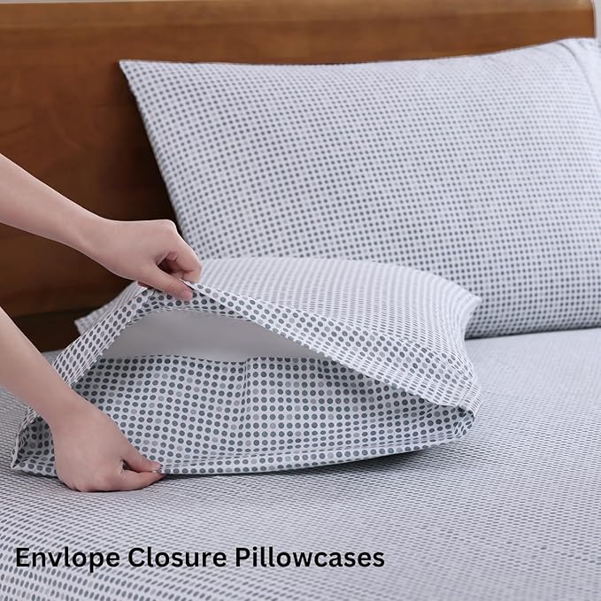 LANE LINEN 100% Organic Cotton Printed King Size Bedding Sheets & Pillowcases Set -Soft & Comfy Breathable Percale Sheet Seasons, 15" Deep Pocket Printed King Sheets - Polka Dot