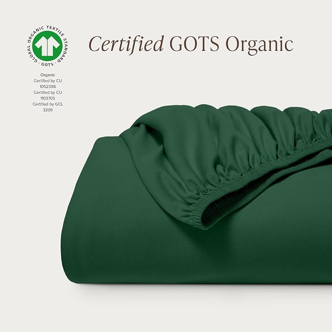 Bare Home 100% Organic Cotton Jersey Fitted Sheet - Full Size - Ultra Soft - Deep Pocket Fitted Sheet - 100% Cotton - Ring Spun Yarns (Full, Forest Green)