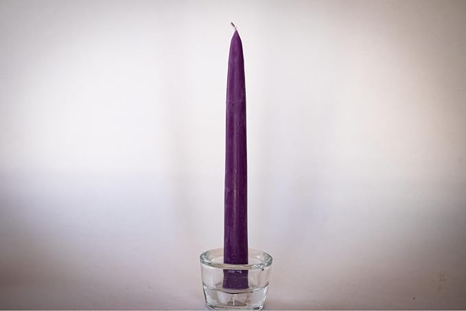 100% Pure Beeswax Taper Candles - All-Natural Handmade Decorative & Dipped Smokeless Unscented Candles for Christmas, Advent, and Hanukkah, Purple Cosmos, 8.5 Inches, 24 Candle Set, by BeeTheLight