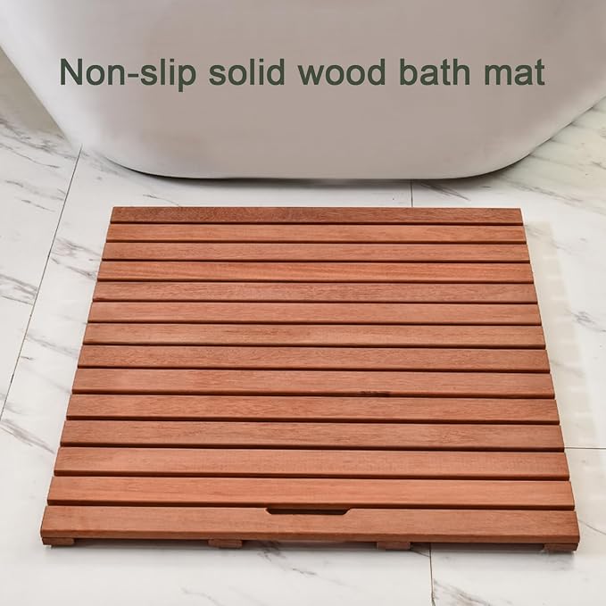 Bamboo Bath Mat for Bathroom Rectangular Wooden Shower Mat Red Walnut Color Home Spa Duckboard (40x60cm)