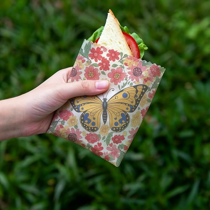 Reusable Beeswax Wrap, 9 Pack Eco-Friendly Beeswax Wraps For Food, Organic, Sustainable, Biodegradable, Zero Waste, Plastic-Free Storage, 1XL, 3M, 5S (Floral, Butterfly & Mandala)