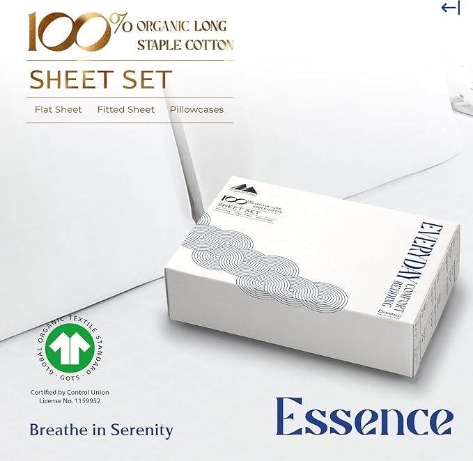 Mayfair Linen 100% Organic Cotton Percale Sheets Twin XL Size Pack or 2 - Soft & Crisp Organic Cotton Sheets Twin XL Size (6 PC, White), Dorm Room Essentials Low Pill Fade Resistant Percale Bed Sheet