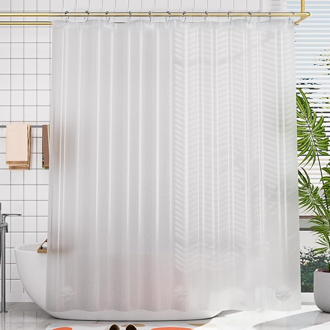 AmazerBath 72x96 Shower Curtain Liner Plastic, Extra Long Shower Curtain Thick PEVA, Frosted Bathroom Curtain Liner 96 Length, Heavy Duty Shower Curtain with 3 Weighted Stones and 12 Grommet Holes