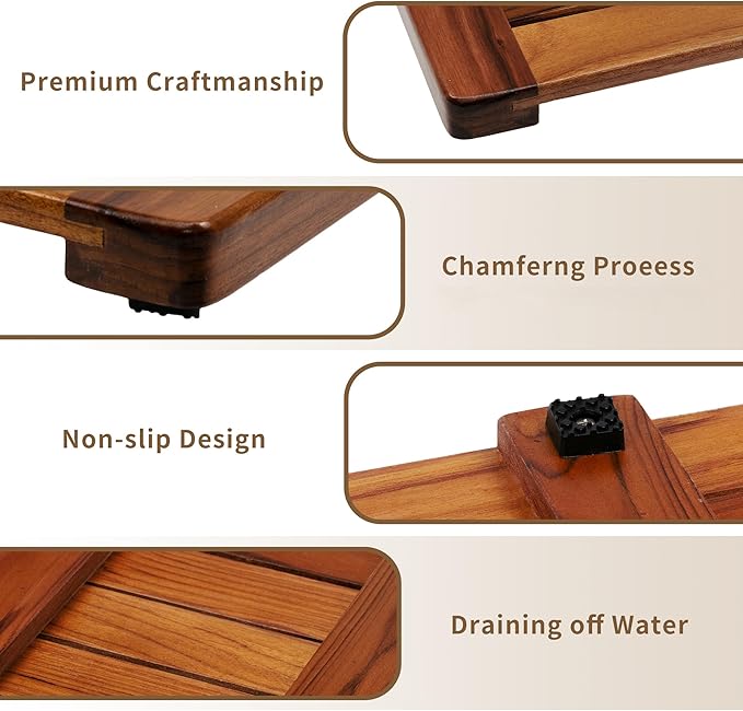 Utoplike Teak Bath Mat, Shower Mat Wood for Bathroom, (40"x18") Wooden Floor Mat Extra Large for Spa Home or Outdoor