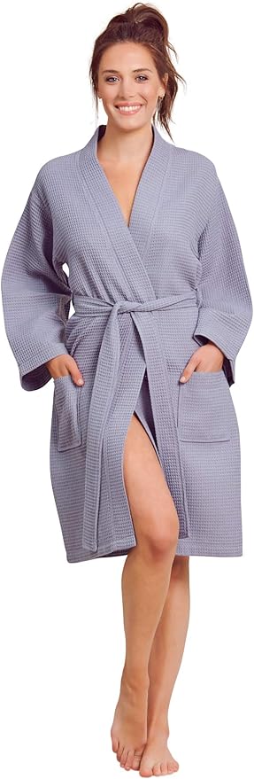 Soft Touch Linen Women's Kimono Waffle Robe-Luxurious & Absorbent & Quick Dry-Cotton & Polyester Blend