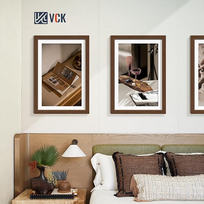 VCK 13x19 Picture Frames Brown 3 Pack, Wide Border Wood, Tempered Glass, Display 11x17 Photo with Mat or 13 x 19 without, for Home, Office, Gallery, Woodgrain Series, Wall Hanging