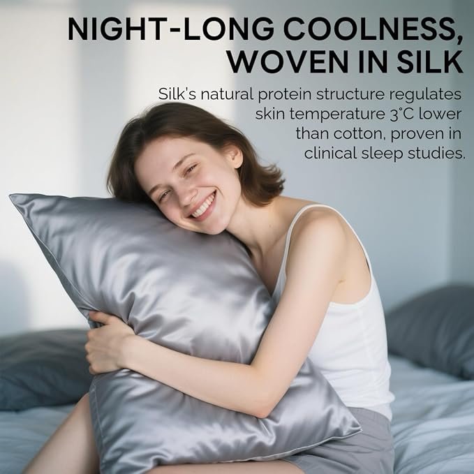 Ravmix Silk Pillow Cases with Zipper, 21momme Mulberry Silk Pillowcase for Hair Skin Health, Soft Smooth Breathable Cool Pillow Cover for Beauty Sleep with Gift Box 1PC(Standard 20"x26", Lilac Grey)