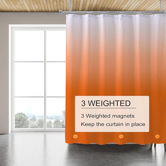 TIKABC Shower Curtain Liner, 4G PEVA Shower Liner, Plastic Waterproof Shower Curtains, with Grommet Holes and 3 Magnetic Weights(Gradient Orange)