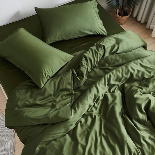 DOZ Sheet Set, 100% Viscose derived from Bamboo, Organically Grown, Buttery Soft, Cooling Sheets, High GSM, Deep Pockets - 4 Piece - 2 Pillowcases 1 Fitted 1 Top Sheet (Forest, Cal King)