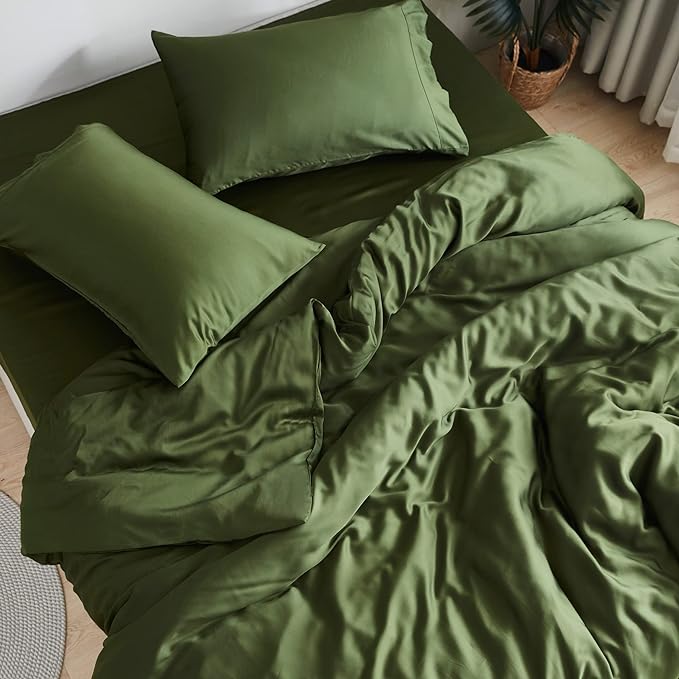 DOZ Sheet Set, 100% Viscose derived from Bamboo, Organically Grown, Buttery Soft, Cooling Sheets, High GSM, Deep Pockets - 4 Piece - 2 Pillowcases 1 Fitted 1 Top Sheet (Forest, Full)