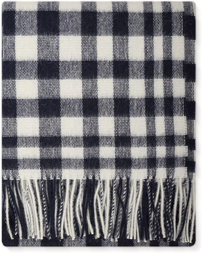 Superfine Alpaca Wool Throw Blanket - Lightweight Alpaca Merino Wool Throw Blankets | Soft Peruvian Alpaca Blanket Wool Blanket Scottish Design 70" x 60" (Black/White)