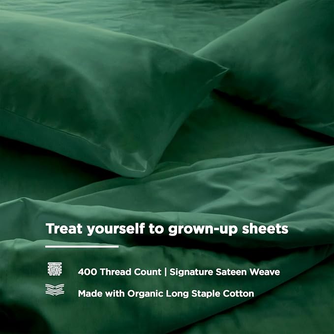 Fabdreams 100% Organic Cotton Full Size Sheet Set | 400 Thread Count Sheet Set | GOTS Certified | Long Staple Cotton | Upto 17" Elasticised Deep Pockets | Soft Silky Shiny | Forest Green