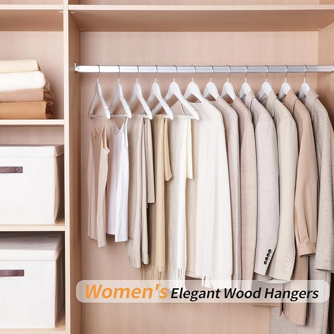 Amazon Basics Durable Wooden Suit Clothes Hangers, White, 20-Pack