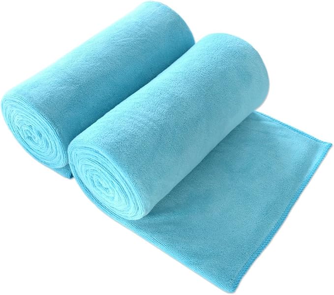 JML Large Microfiber Bath Towels Set, 2 Pack 30" x 60" - Soft, Absorbent, Quick-Drying, Bathrooom Towel with Hanging Loop for Hair Wrap, Sauna,Fitness, Sport, Yoga, Aquamarine