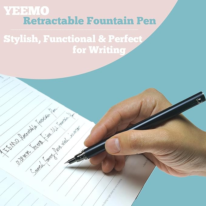 Retractable Fountain Pen – 0.38 mm Extra Fine Nib Fountain Pen, Smooth Fancy Pens with Converter, 6 Ink Cartridges & Gift Pouch for Writing (Matte black)