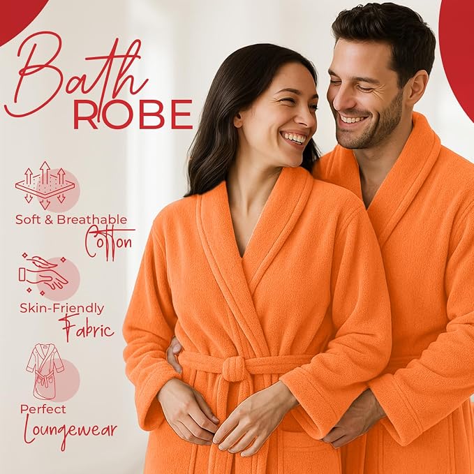 RIVERSIDE Premium 100% Cotton Terry Bathrobe For Women and Men - Soft Towel Robes with Shawl Collar Ajdustable Belt & Pockets