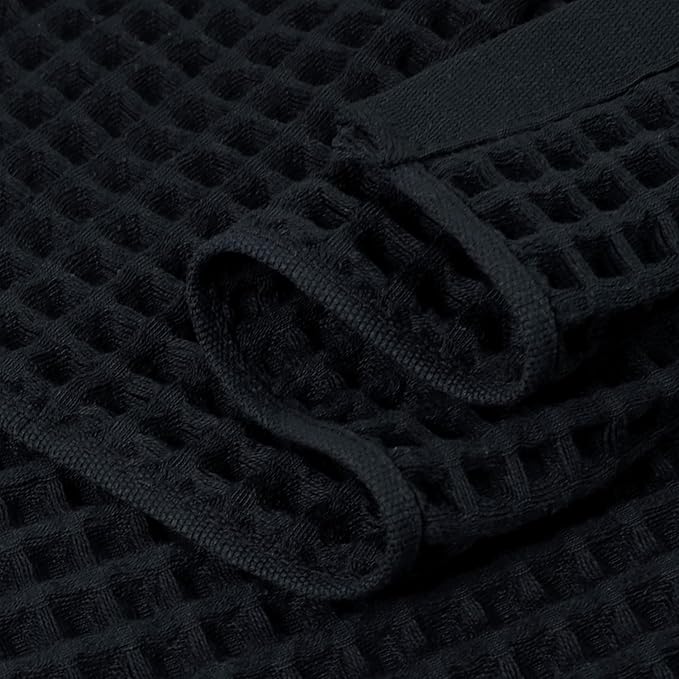 Jacquotha Waffle Bath Towel Set of 2 (Black) - Cotton, Thin, Low Lint, 31” x 62” Soft Bath Towels for Bathroom, Shower, Pool & Beach