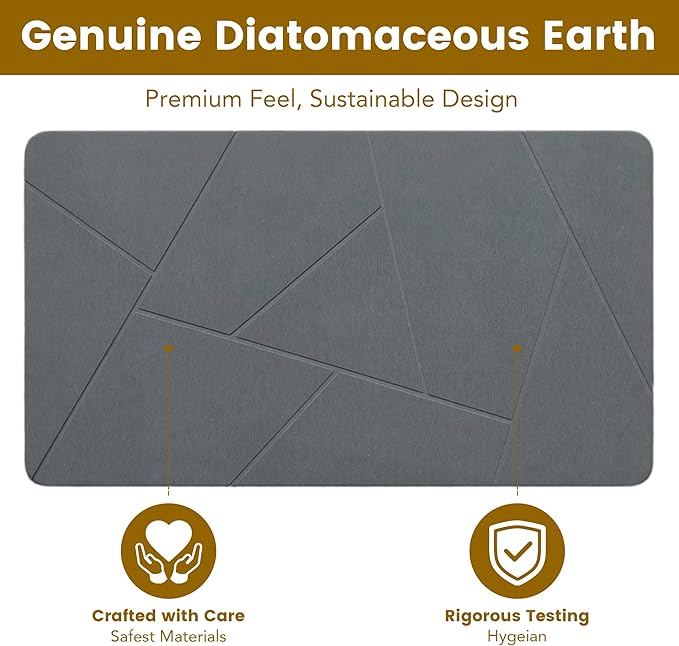 Extra Large Stone Bath Mat, 30'' x 17'' Diatomaceous Earth Non-Slip Stone Shower Mat, Super Absorbent Diatomite Stone Mats for Bathroom Dark Grey XL Plex