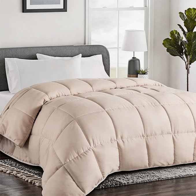COHOME Premium Twin XL Size Comforter, All-Season Quilted Down Alternative Duvet Insert, Luxury Hotel GentleSoft Comforter with Anti-Clump Tech & 8 Tabs - Reversible - Beige 68x92 inches