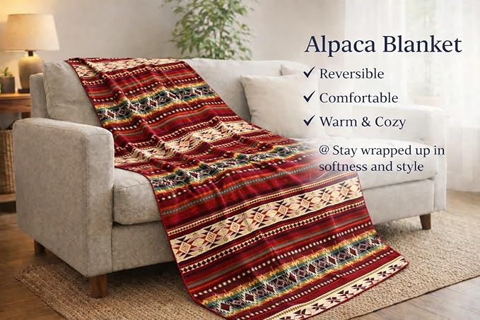 Alpaca Wool Blanket Queen 94x78 in | Ultra Soft, Non-Itchy & Breathable | Premium Alpaca Blanket | Warm, Hypoallergenic Natural Fiber | Handmade Luxury Throw for Bed or Sofa (Fire Red)