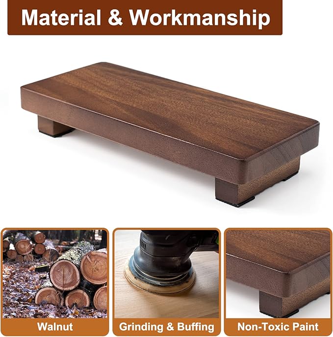 Walnut Wood Pedestal Stand, Wood Riser for Kitchen Counter Farmhouse Decor, Rectangle Wooden Display Tray for Bathroom Home Kitchen (Small, 9 x 3.9 x1.57Inch)