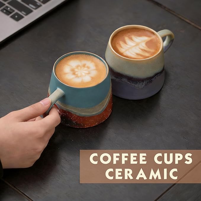 Vintage Coffee Mugs, 8 OZ Handmade Ceramic Coffee Mug with Handle, Pottery Coffee Cup for Morning Coffee, Tea & Latte, Lead-Free, Non-Toxic, Dishwasher & Microwave Safe for Home & Office.(Pink)
