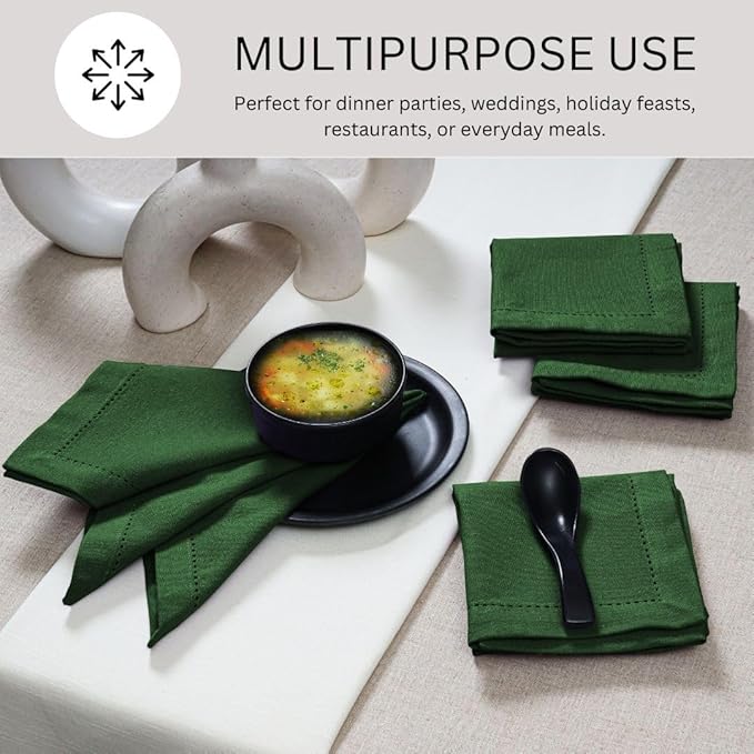 Hemstitch Dinner Napkins 100% Cotton Set of 6 - for Dining Weddings Parties Restaurants Holidays Easter Everyday Use - Soft Durable Washable Table Napkins - 18x18 Inch Cloth Napkins Green