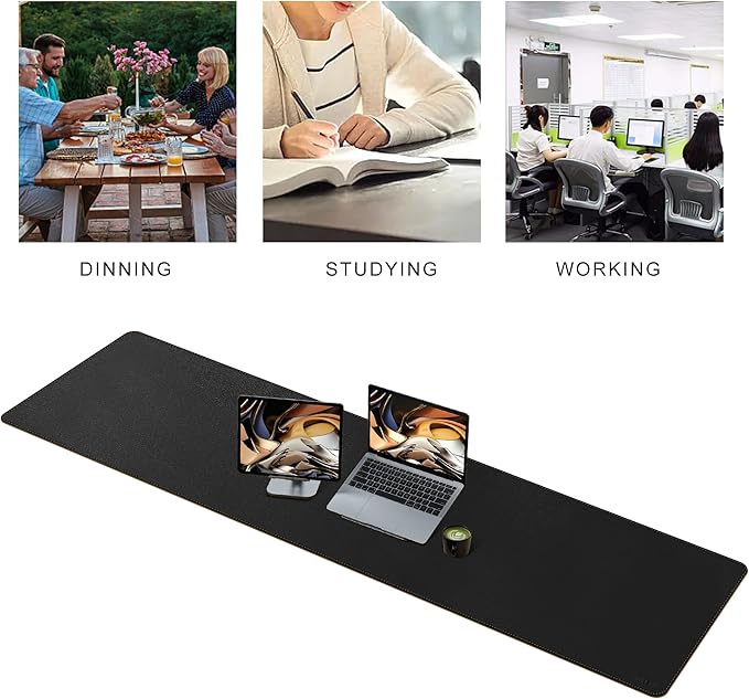 MAIDERN 67” x 19.6” Desk Pad, Large Desk Mat, Cork & Leather Large Mouse pad for Desk, Waterproof Computer Desk Pad for Gaming Home Office (Black) …