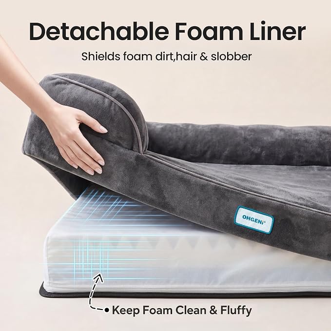 OhGeni Orthopedic Cooling Dog Bed Couch, Cooling Big Pet Sofa for Extra Large Sized Pets with Memory Foam, Machine-Washable Waterproof Removable Cover, Soft Comfortable Fabric, 44-inch (Cool Gray)