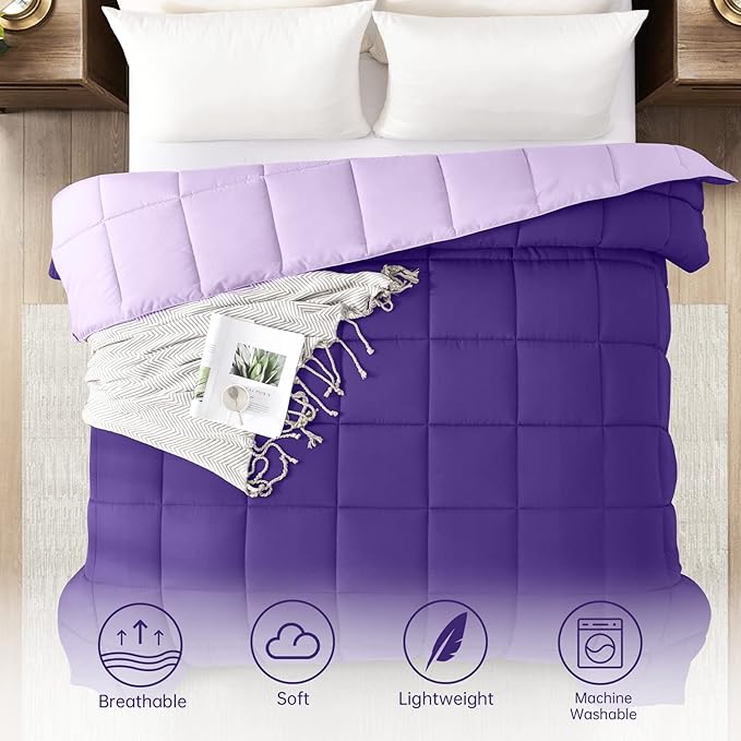Homelike Moment Comforter King Size - Purple Duvet Insert Down Alternative Bed King Comforter, Lightweight Bedding Comforters Quilted Soft All Season Reversible Plum/Light Purple