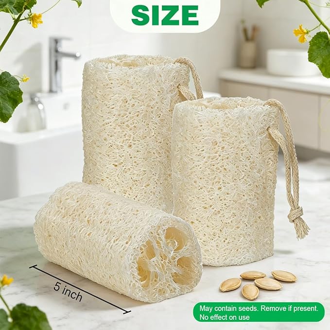 pisdoplop Natural Loofah Exfoliating Body Sponge Scrubber, 5 inch-Long Organic Loofa Luffa Plant-Based for Men & Women Skin Care Bath Shower Cleaning, Natural Sponges for Dishes