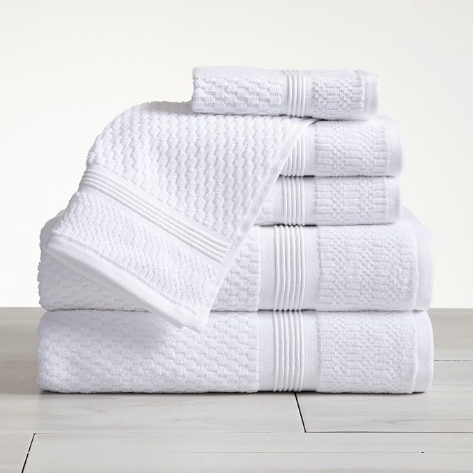 Market & Place 100% Cotton Waffle Weave 6 Piece Towel Set – Soft, Quick-Dry Bath, Hand & Washcloth Towels – Lightweight, Textured Bathroom Set – White | Zoey Collection