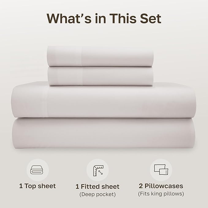 California Design Den California King Sheet Sets - 100% Organic Cotton, Crisp Percale Bedsheets, Deep Pockets, Breathable and Durable Bedding Set - Stone (True Beige)