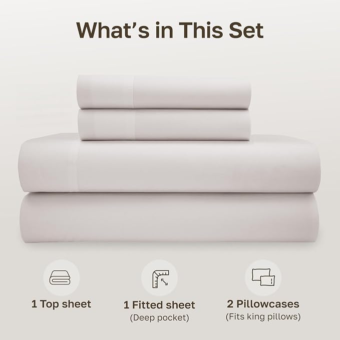 California Design Den King Size Sheet Set - 100% Organic Cotton, Crisp Percale Sheets King Size, Deep Pockets, Breathable and Durable Bedding Set - Stone (True Beige)
