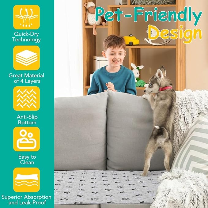 FUWERY Washable Pee Pads for Dogs ,30"X34", Thick Heavy Absorbency Reusable, Prevent Leakage, Non-Slip Pee Pads for Puppy Playpen,Potty Training, Grey, 2 Packs