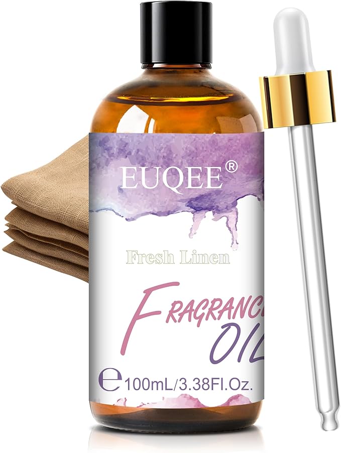 EUQEE Fresh Linen Fragrance Oil with Glass Dropper, 3.38 Fl oz/ 100ml Essential Oils for Diffuser, Candle Making, DIY Soap, Room Spray Making, Laundry Fragrance, Scented Dryer Balls