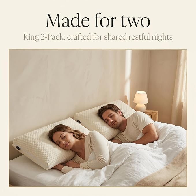 ORION Talalay Latex King Pillows 2 Pack - 100% Natural Latex Foam with L-Shaped Easy-Open Cover, Organic Cotton Protector & Lavender Aroma Bag - No Vacuum Packing – 31.50 x 15.7 x 6.9 in