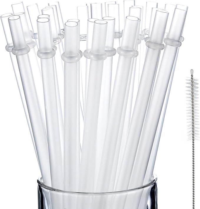 Jovitec 50 Pieces Plastic Straws Reusable for Tumblers Mason Jars Milkshakes Smoothies Reusable Hard Plastic Drinking Straws with Cleaning Brush(9 Inch,Clear)