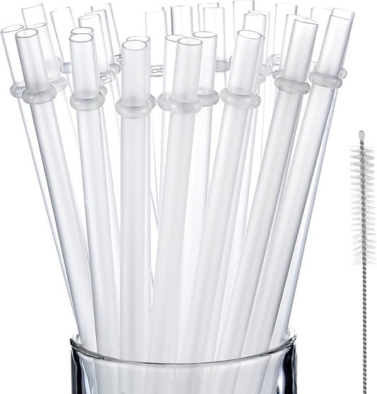 Jovitec 50 Pieces Plastic Straws Reusable for Tumblers Mason Jars Milkshakes Smoothies Reusable Hard Plastic Drinking Straws with Cleaning Brush(9 Inch,Clear)