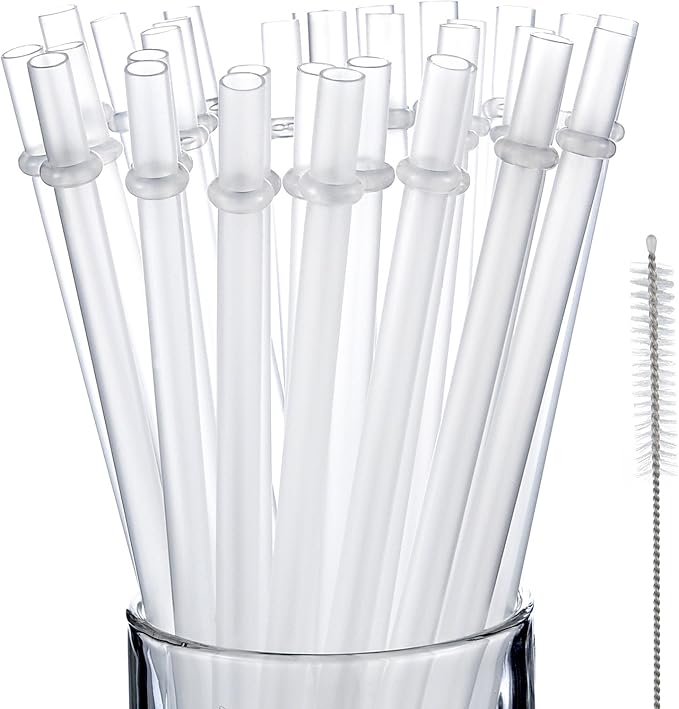 Jovitec 50 Pieces Plastic Straws Reusable for Tumblers Mason Jars Milkshakes Smoothies Reusable Hard Plastic Drinking Straws with Cleaning Brush(10 Inch,Clear)