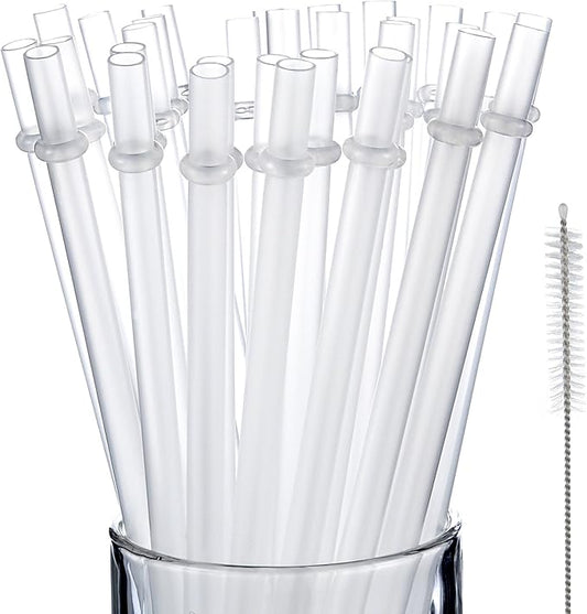 Jovitec 50 Pieces Plastic Straws Reusable for Tumblers Mason Jars Milkshakes Smoothies Reusable Hard Plastic Drinking Straws with Cleaning Brush(11 Inch,Clear)