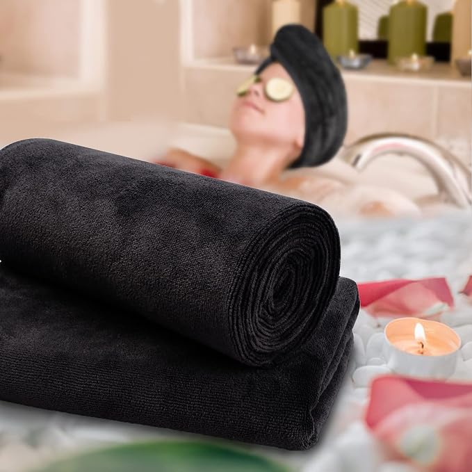SUNLAND Microfiber Hair Towels Anti Frizz Hair Drying Towel Super Absorbent Fast Drying Turbans for Wet and Curly Soft Head Towel Wrap with Elastic Band 24 inch X 43 inch Black