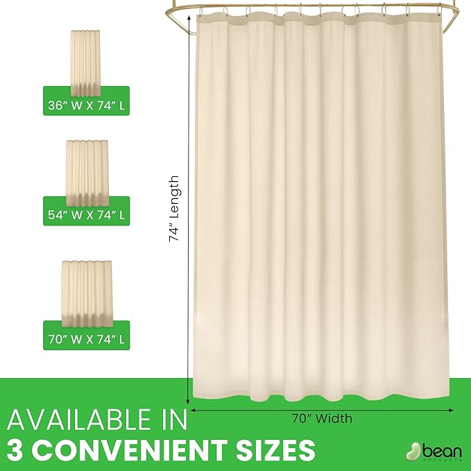 FABRIC SHOWER CURTAIN LINER 70"x74" Standard Bathtub Size - Stylish Quality Bathroom Drape - Earth Friendly Non-Toxic Odor-Free NATURAL Cotton Liner, Light-Weight Washable natural Shower Curtain 70NC