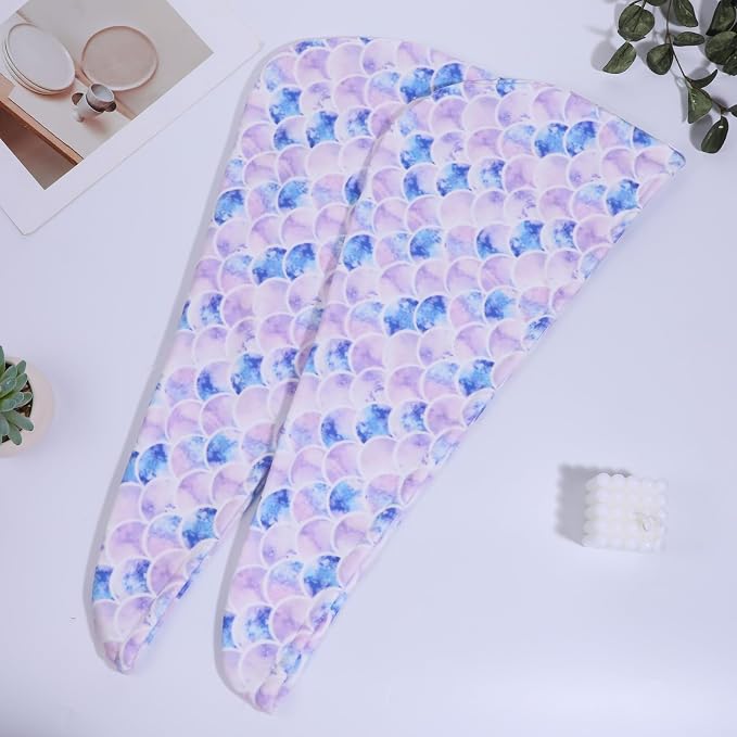 2 Pcs Microfiber Hair Towel Wrap for Women Girl Soft Absorbent Fast Drying Turbans Anti-Frizz Hair Wrap Towels with Elastic Strap for Long Short Curly Thick Wet Hair