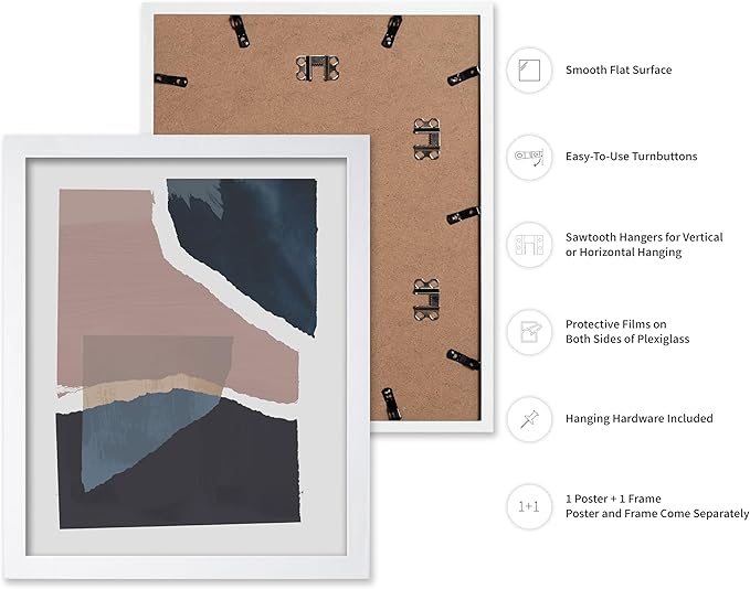 Monem Art Torn Paper Abstract Collage Print - Minimalist Scandinavian Art Poster - Wall Decor for Living Room, Bedroom or Office - 12x16 White Framed Wall Art by Mareike Bohmer