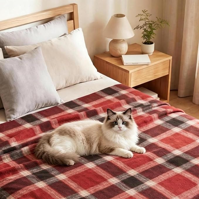 Soft Pure Wool Throw Blanket, Lightweight Warmth, 55"x83", Plaid, Fringe, Compact with Bag, Useful Gift for Women Men, All Season Decorative Cozy Travel Blanket for Couch Bed, Outdoors