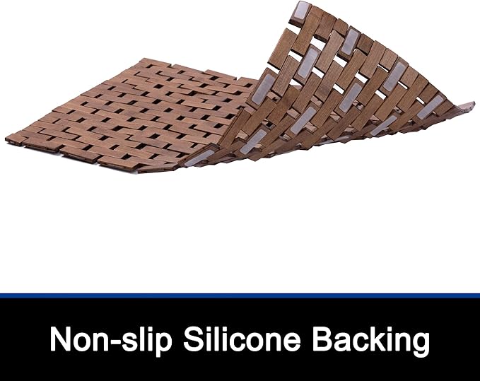 Bamboo Bath Mat Bathroom Rugs Floor Wood Shower Bathtub Waterproof Non Slip Walnut Accessories 16x24 Inch Easy to Clean, 2 pcs