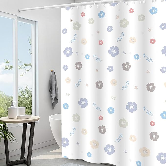 Plastic Shower Liner - Premium EVA 5G Shower Curtain Liner with Rustproof Grommets and 3 Weighted Magnets, Waterproof Shower Curtains for Bathroom (Cute Flower, 72" x 72")